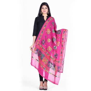 Pink cotton embroidered dupatta 1