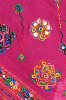 Pink cotton embroidered dupatta
