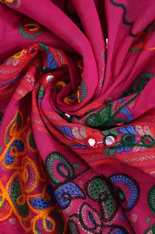 Pink cotton embroidered dupatta
