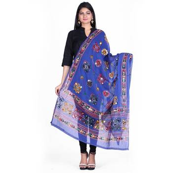 Blue cotton embroidered dupatta 1