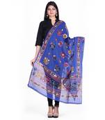 Blue cotton embroidered dupatta
