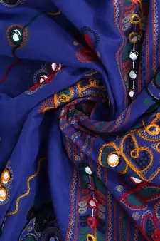Blue cotton embroidered dupatta