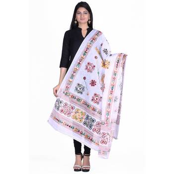 White cotton embroidered dupatta 1