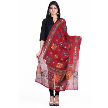 Maroon cotton embroidered dupatta 1