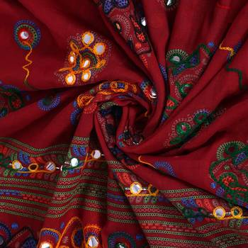 Maroon cotton embroidered dupatta 3