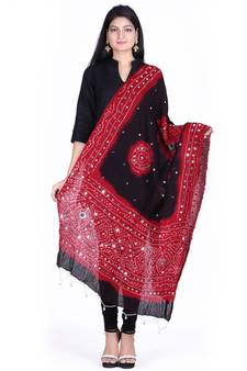 Black cotton embellished bandhej dupatta