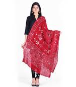 Red cotton embellished bandhej dupatta