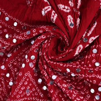 Red cotton embellished bandhej dupatta 3