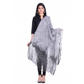 Grey cotton embellished bandhej dupatta 1