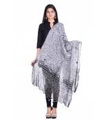 Grey cotton embellished bandhej dupatta