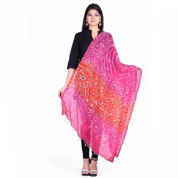 Pink cotton embellished bandhej dupatta 1