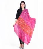 Pink cotton embellished bandhej dupatta