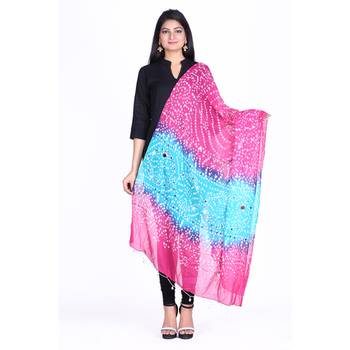 Pink cotton embellished bandhej dupatta 1