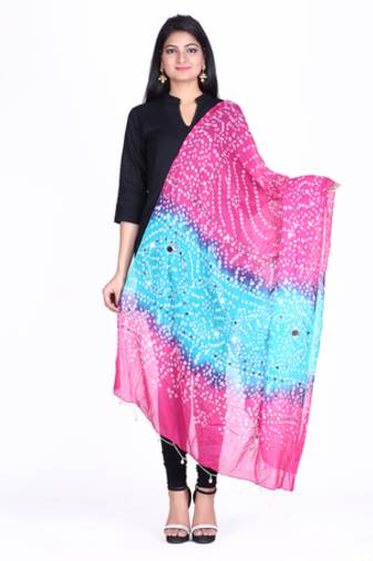 Pink cotton embellished bandhej dupatta