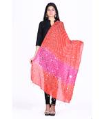 Orange cotton embellished bandhej dupatta