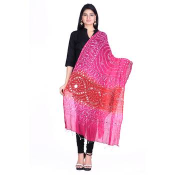 Pink cotton embellished bandhej dupatta 1