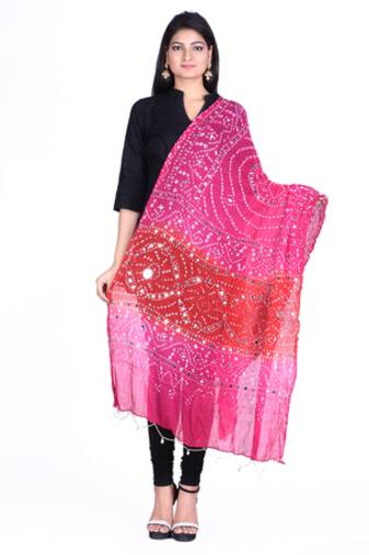 Pink cotton embellished bandhej dupatta