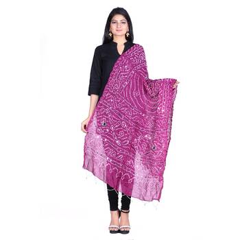 Purple cotton embellished bandhej dupatta 1