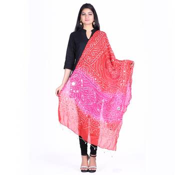 Red cotton embellished bandhej dupatta 1