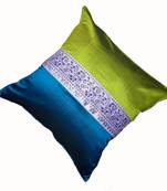 Mulberry Silk Cushions with applique patterns - Peacock Green & Blue