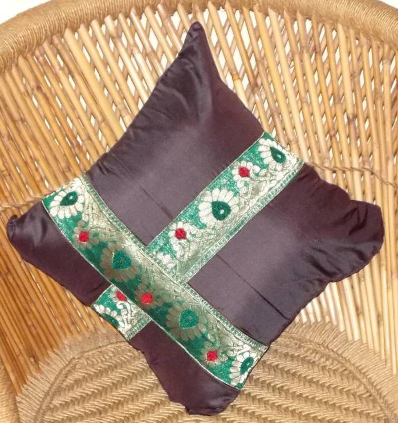 Mulberry Silk Cushions with applique patterns - Dark Brown