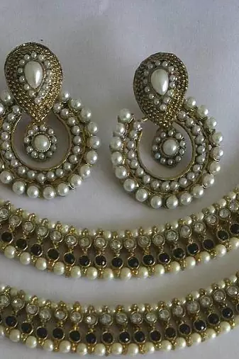Designer Pearl Earings with Traditional Black colour Anklets