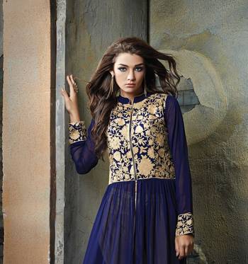 Blue georgette embroidered semi stitched salwar with dupatta 2