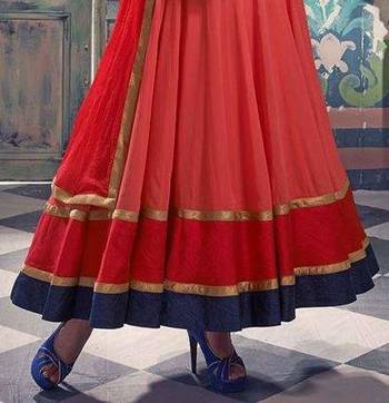 Red georgette embroidered semi stitched salwar with dupatta 2