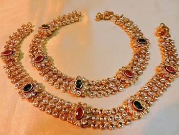 Royal Pearl Polki Broad Payal 1