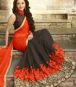 orange embroidered georgette saree With Blouse
