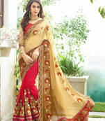 Golden embroidered georgette saree With Blouse