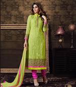 Green georgette embroidered semi stitched salwar with dupatta
