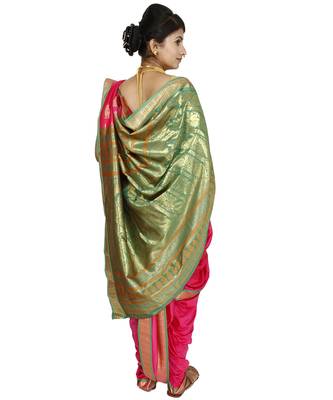 Pink Plain Art Silk Chanderi Nauvari Saree 2