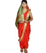 Orange Plain Art Silk Chanderi Nauvari Saree
