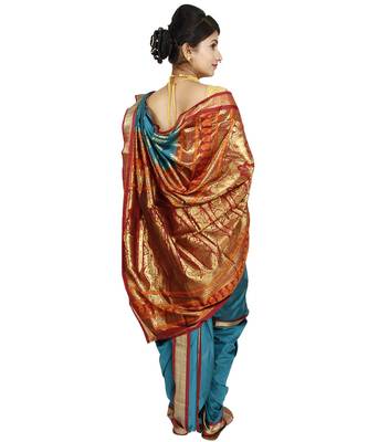 Green Plain Cotton Silk Nauvari Saree 2