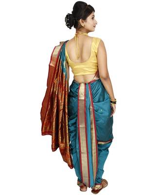 Green Plain Cotton Silk Nauvari Saree 3