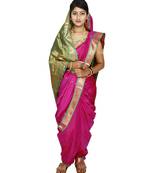 Pink plain art silk chanderi nauvari saree
