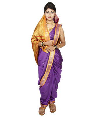 Purple Plain Cotton Silk Nauvari Saree 1