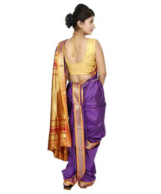 Purple Plain Cotton Silk Nauvari Saree 3