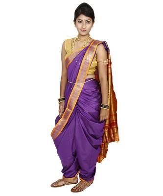 Purple Plain Cotton Silk Nauvari Saree 4