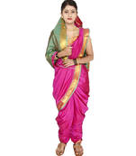 Pink Plain Art Silk Chanderi Nauvari Saree