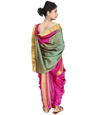 Pink Plain Art Silk Chanderi Nauvari Saree 2