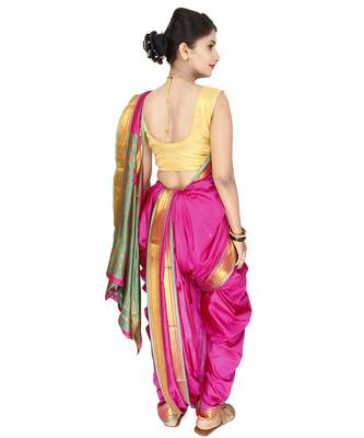 Pink Plain Art Silk Chanderi Nauvari Saree 3