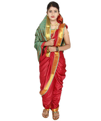 Maroon Plain Art Silk Chanderi Nauvari Saree 1