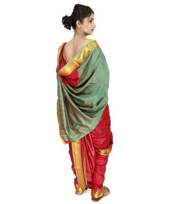 Maroon Plain Art Silk Chanderi Nauvari Saree 2