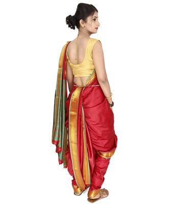Maroon Plain Art Silk Chanderi Nauvari Saree 3