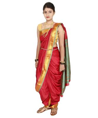 Maroon Plain Art Silk Chanderi Nauvari Saree 4