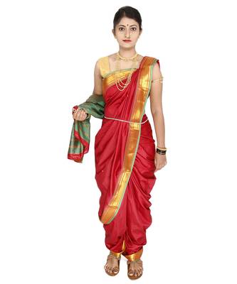 Maroon Plain Art Silk Chanderi Nauvari Saree 5
