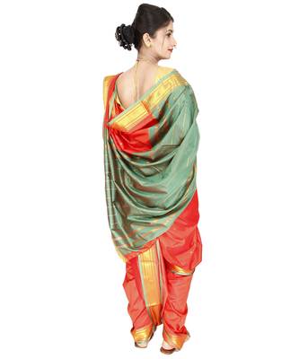 Orange Plain Art Silk Chanderi Nauvari Saree 2