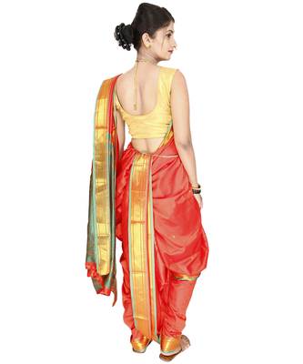 Orange Plain Art Silk Chanderi Nauvari Saree 3